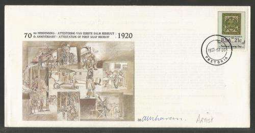 SA AIR FORCE (SAAF) FLIGHT COVER #38 - 1990 70TH ANNIV ATTESTATION 1ST SAAF RECRUIT SIGNED ARTIST