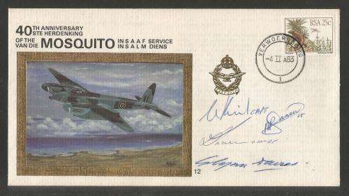 SA AIR FORCE (SAAF) FLIGHT COVER # 12 1983 40TH ANNIV MOSQUITO SIGNED BY 4