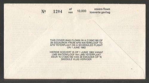 SA AIR FORCE (SAAF) FLIGHT COVER # 13 1983 40TH ANNIV 28 SQN SIGNED BY 7 INCL CMDT EE EARP