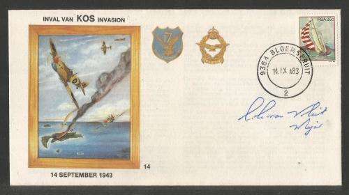 SA AIR FORCE (SAAF) FLIGHT COVER # 14 1983 40TH ANNIV KOS INVASION SIGNED PILOT MAJ VAN VLIET