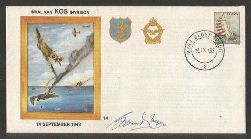 SA AIR FORCE (SAAF) FLIGHT COVER # 14 1983 40TH ANNIV KOS INVASION SIGNED ARTIST G VAN RHYN