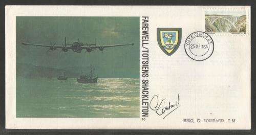 SA AIR FORCE (SAAF) FLIGHT COVER # 18 1984 FAREWELL SHACKLETON SIGNED BRIG C LOMBARD IN BLACK