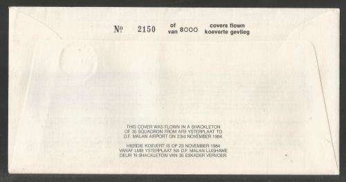 SA AIR FORCE (SAAF) FLIGHT COVER # 18 1984 FAREWELL SHACKLETON SIGNED BRIG C LOMBARD IN BLACK