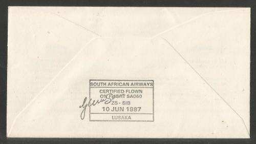 SA AIRWAYS (SAA) FLIGHT COVER # 43 1987 1ST REGIONAL SERVICE JHB - LUSAKA