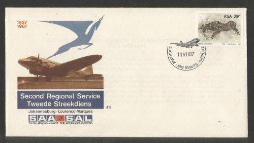 SA AIRWAYS (SAA) FLIGHT COVER # 44 1987 2ND REGIONAL SERVICE JHB - LOURENCO MARQUES