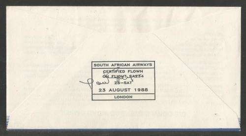SA AIRWAYS (SAA) FLIGHT COVER # 45 1988 ROUND THE BULGE 25 YEARS JHB - LDN