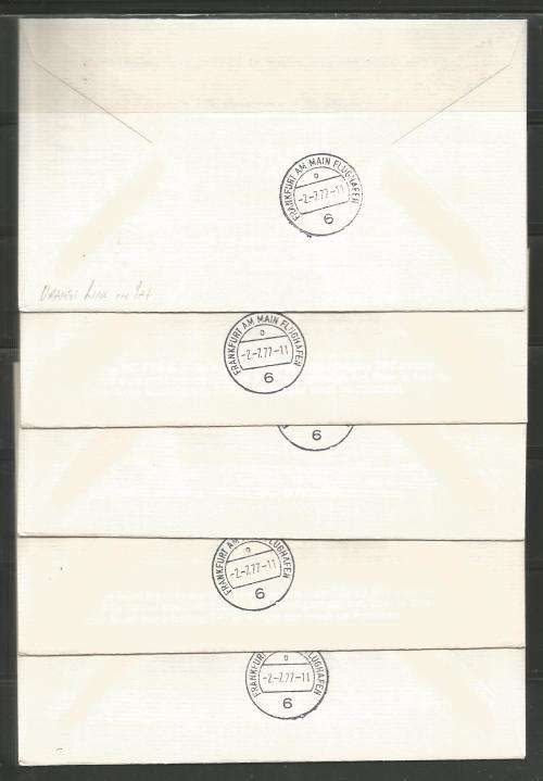 SA AIRWAYS (SAA) FLIGHT COVER # 23 1977 25TH ANNIV SAA JHB - FRANKFURT SMALL ADDRESS VARIATIONS