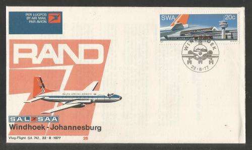 SA AIRWAYS (SAA) FLIGHT COVER # 26 1977 BOEING 727 WINDHOEK - JHB