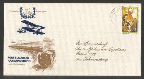 SA AIRWAYS (SAA) FLIGHT COVER # 29.2 1979 50TH ANNIV CIVIL AVIATION PE - JHB - PERF 12and1/2 STAMP