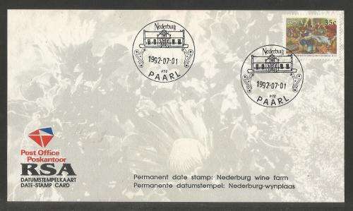 RSA 1992 NEDERBURG WINE FARM PERMANENT D/S 1/7/92 - DATE STAMP CARD P72 WITH STAMP 3/5