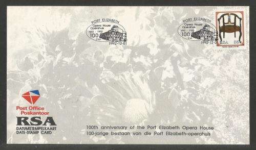 RSA 1992 100TH ANNIV PE OPERA HOUSE SPEC D/S 1/12/92 - DATE STAMP CARD S163 WITH STAMP 9/10