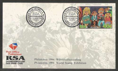 RSA 1994 PHILAKOREA WORLD STAMPEX SPEC D/S 16-25/8/94 - DATE STAMP CARD S226 WITH STAMP 4/5