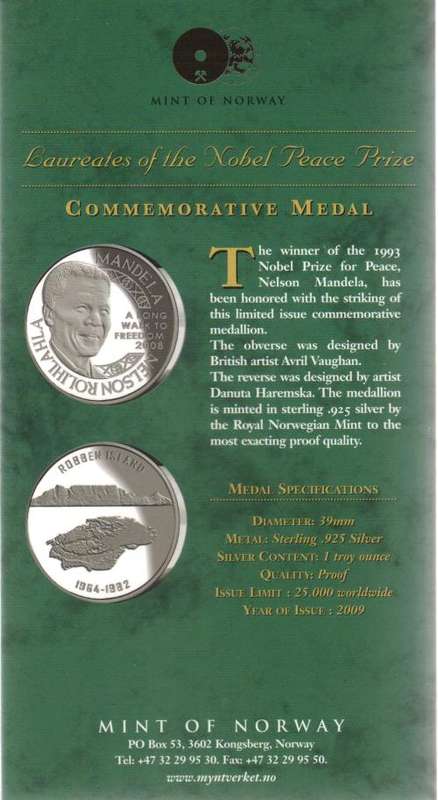 COMMEMORATIVE MEDAL 2008 MANDELA LAUREATES