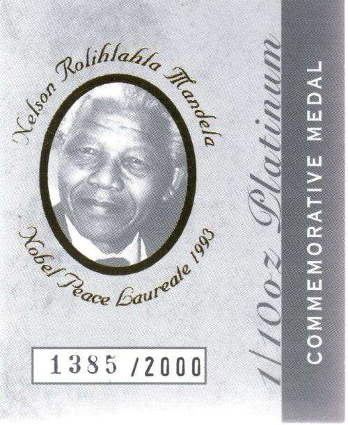 COMMEMORATIVE MEDAL 2008 MANDELA 90 YEARS 1/10 OZ PLATINUM
