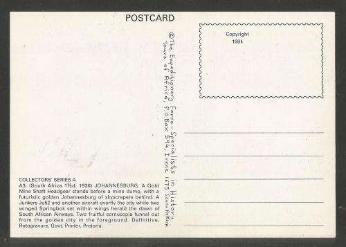 RSA 1994 GOLD MINE SHAFT HEADGEAR UNUSED COLLECTORS SERIES POSTCARD #A3