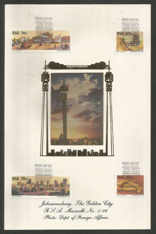 RSA 1986 JHB THE GOLDEN CITY LIMITED EDITION MAXISILK CARD # 5/86