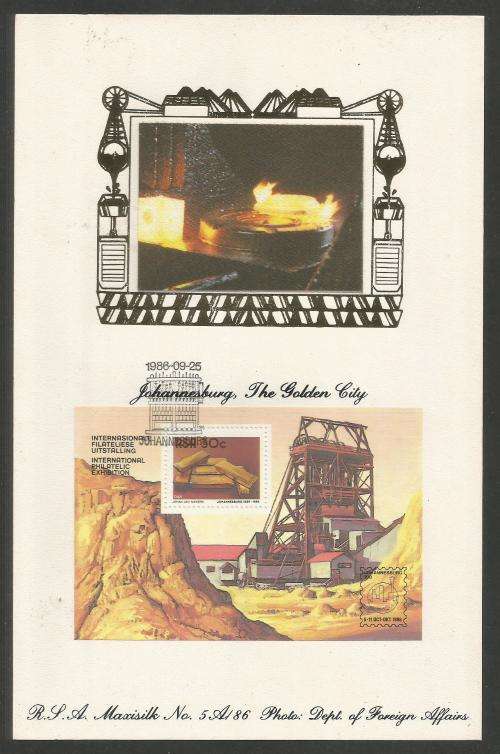 RSA 1986 JHB THE GOLDEN CITY M/S LIMITED EDITION MAXISILK CARD # 5A/86