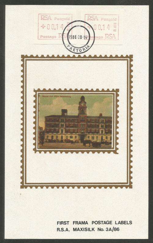 RSA 1986 1ST FRAMA LABELS PRETORIA D/S LIMITED EDITION MAXISILK CARD #3A/86
