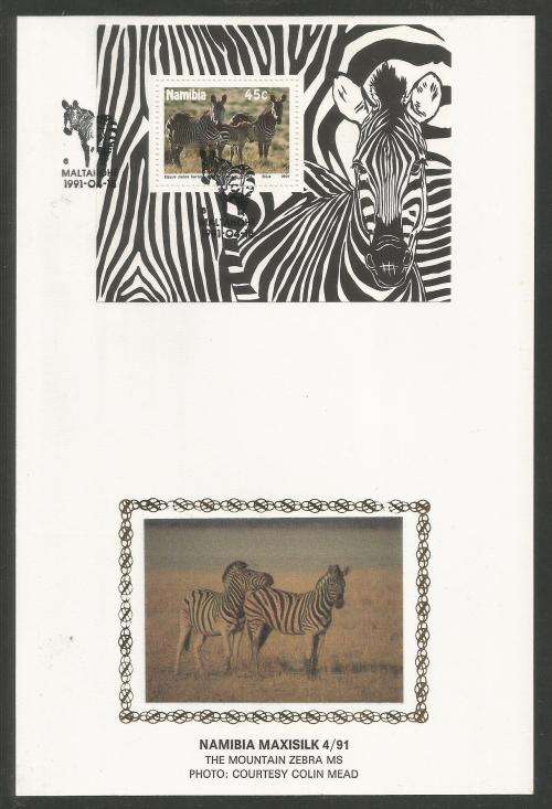 NAMIBIA 1991 MOUNTAIN ZEBRA M/S LIMITED EDITION MAXISILK CARD # 4/91
