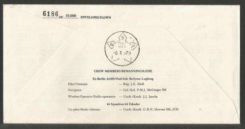 SA AIR FORCE (SAAF) FLIGHT COVER #4 1979 30TH ANNIV BERLIN AIRLIFT SIGNED BY ARTIST GVR