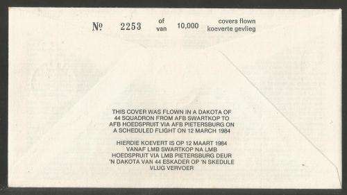 SA AIR FORCE (SAAF) FLIGHT COVER #15 - 1984 44 SQUADRON SIGNED BY 4 INCL ARTIST G VAN RHYN