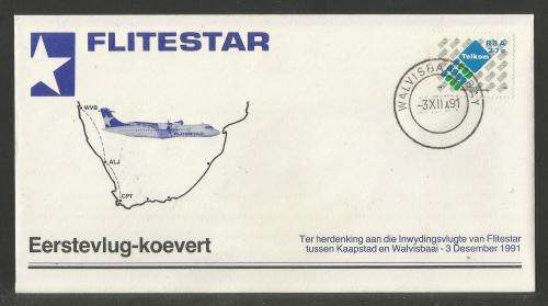 AVIATION 1991 FLITESTAR #12 1ST FLIGHT COVER WALVIS BAY - ALEXANDER BAY 3/12/91