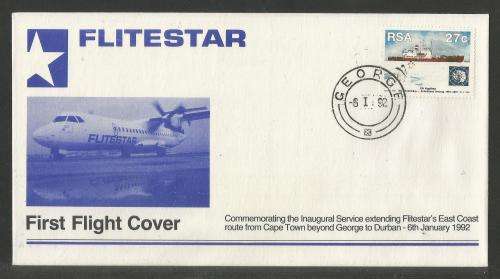 AVIATION 1992 FLITESTAR #18 1ST FLIGHT COVER GEORGE - DURBAN 6/1/92