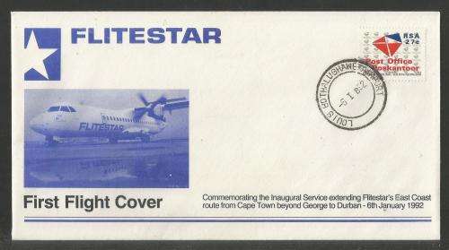 AVIATION 1992 FLITESTAR #20 1ST FLIGHT COVER DURBAN - PORT ELIZABETH 6/1/92