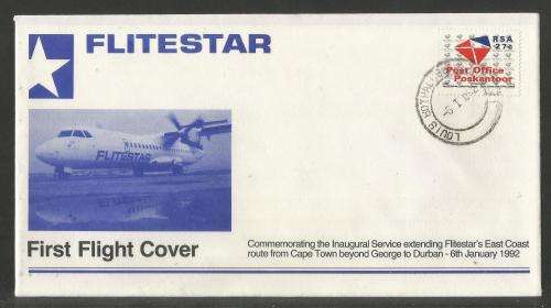 AVIATION 1992 FLITESTAR #21 1ST FLIGHT COVER DURBAN - GEORGE 6/1/92
