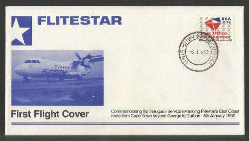 AVIATION 1992 FLITESTAR #23 1ST FLIGHT COVER DURBAN - CAPE TOWN 6/1/92