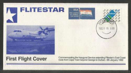 AVIATION 1992 FLITESTAR #24 1ST FLIGHT COVER PORT ELIZABETH - CAPE TOWN 6/1/92