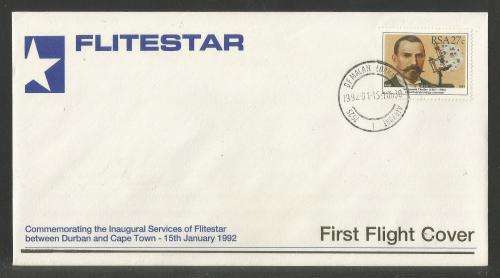 AVIATION 1992 FLITESTAR #26 1ST FLIGHT COVER CAPE TOWN - DURBAN 15/1/92