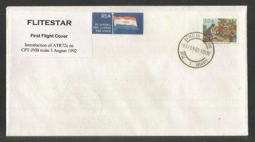 AVIATION 1992 FLITESTAR #32 1ST FLIGHT COVER ATR72 CAPE TOWN - JHB 3/8/92
