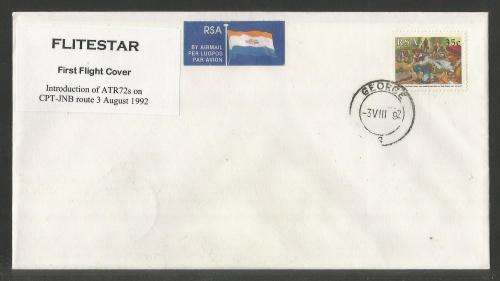 AVIATION 1992 FLITESTAR #33 1ST FLIGHT COVER ATR72 GEORGE - JHB 3/8/92