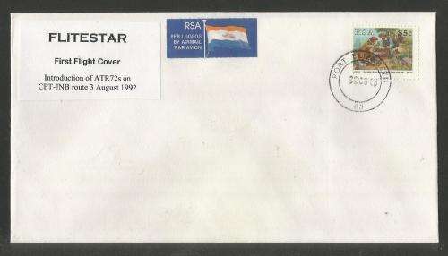 AVIATION 1992 FLITESTAR #34 1ST FLIGHT COVER ATR72 PORT ELIZABETH - JHB 3/8/92