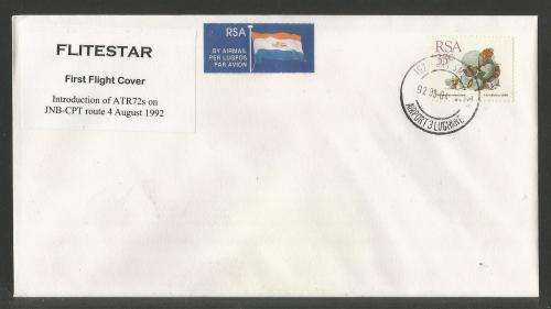 AVIATION 1992 FLITESTAR #35 1ST FLIGHT COVER ATR72 JHB - PORT ELIZABETH 4/8/92