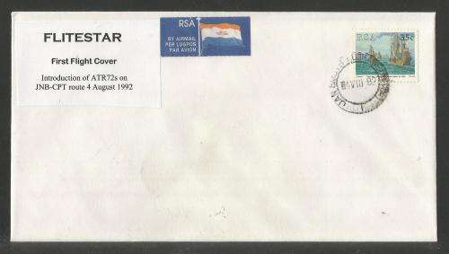 AVIATION 1992 FLITESTAR #36 1ST FLIGHT COVER ATR72 JHB - GEORGE 4/8/92