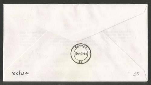 AVIATION 1992 FLITESTAR #38 1ST FLIGHT COVER ATR72 JHB - DURBAN 8/8/92