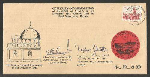 RSA 1982 TRANSIT OF VENUS COM COVER SIGNED BY CHAIRMAN and CURATRIX