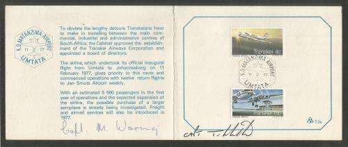 TRANSKEI 1977 AIRWAYS FOLDER 1.3a SIGNED BY BOTH CAPTAINS