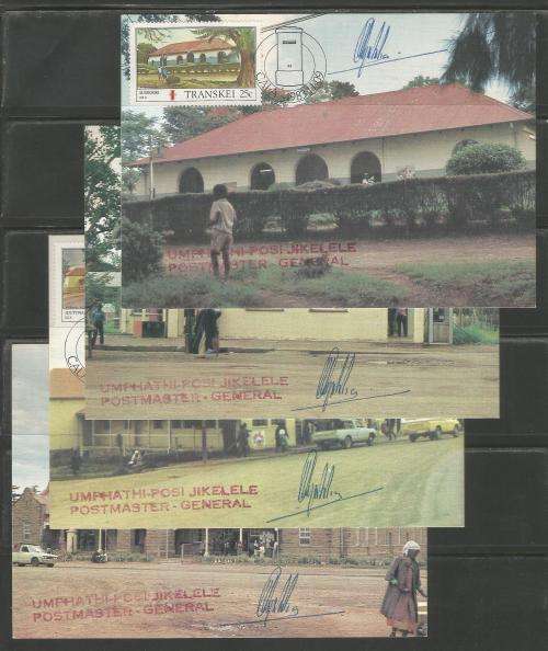 TRANSKEI 1983 POST OFFICES SET OF 4 MAXI CARDS ALL SIGNED BY POSTMASTER GENERAL