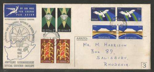 RSA 1966 5TH ANNIV RSA SET OF 4 HORIZONTAL PAIRS ON OFFICIAL FDC #3 ADDRESSED TO SALISBURY