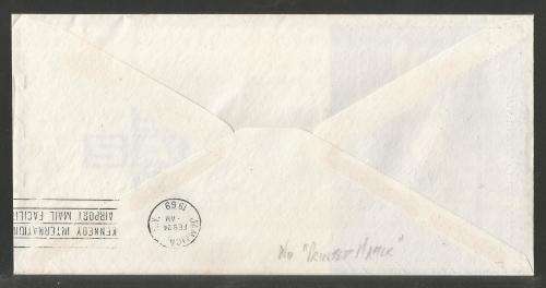 RSA 1969 SAA 1ST FLIGHT JHB-NEW YORK OFFICIAL FDC #9 WITHOUT PRINTED MATTER ADDRESSED TO SPRINGS