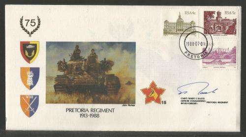 SA ARMY COM COVER  15 - 1988 75TH ANNIV PRETORIA REGIMENT - SIGNED IN BLUE