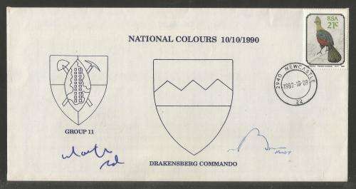 MILITARY COM COVER 1990 NATIONAL COLOURS DRAKENSBERG COMMANDO SIGNED BY 2 OFFICERS