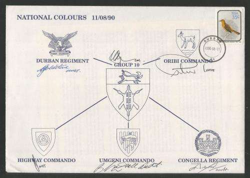 MILITARY COM COVER 1990 NATIONAL COLOURS GROUP 10 SIGNED BY 6 OFFICERS