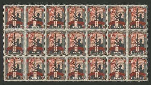 UNION SA 1934 CHRISTMAS LABELS MNH BLOCK OF 21