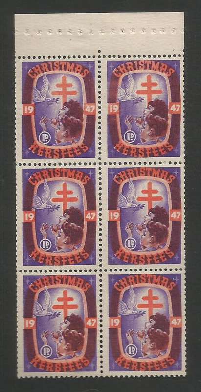 UNION SA 1947 CHRISTMAS LABELS MNH BOOKLET PANE OF 6