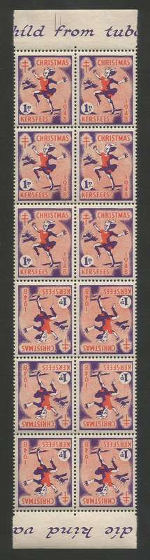 UNION SA 1948 CHRISTMAS LABELS MNH MARGINAL BLOCK OF 12 INCLUDING 2 TETE BECHE PAIRS