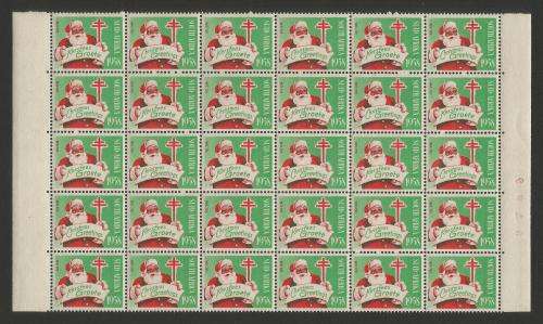 UNION SA 1958 CHRISTMAS LABELS MNH MARGINAL BLOCK OF 30 WITH BLACK SHEET #